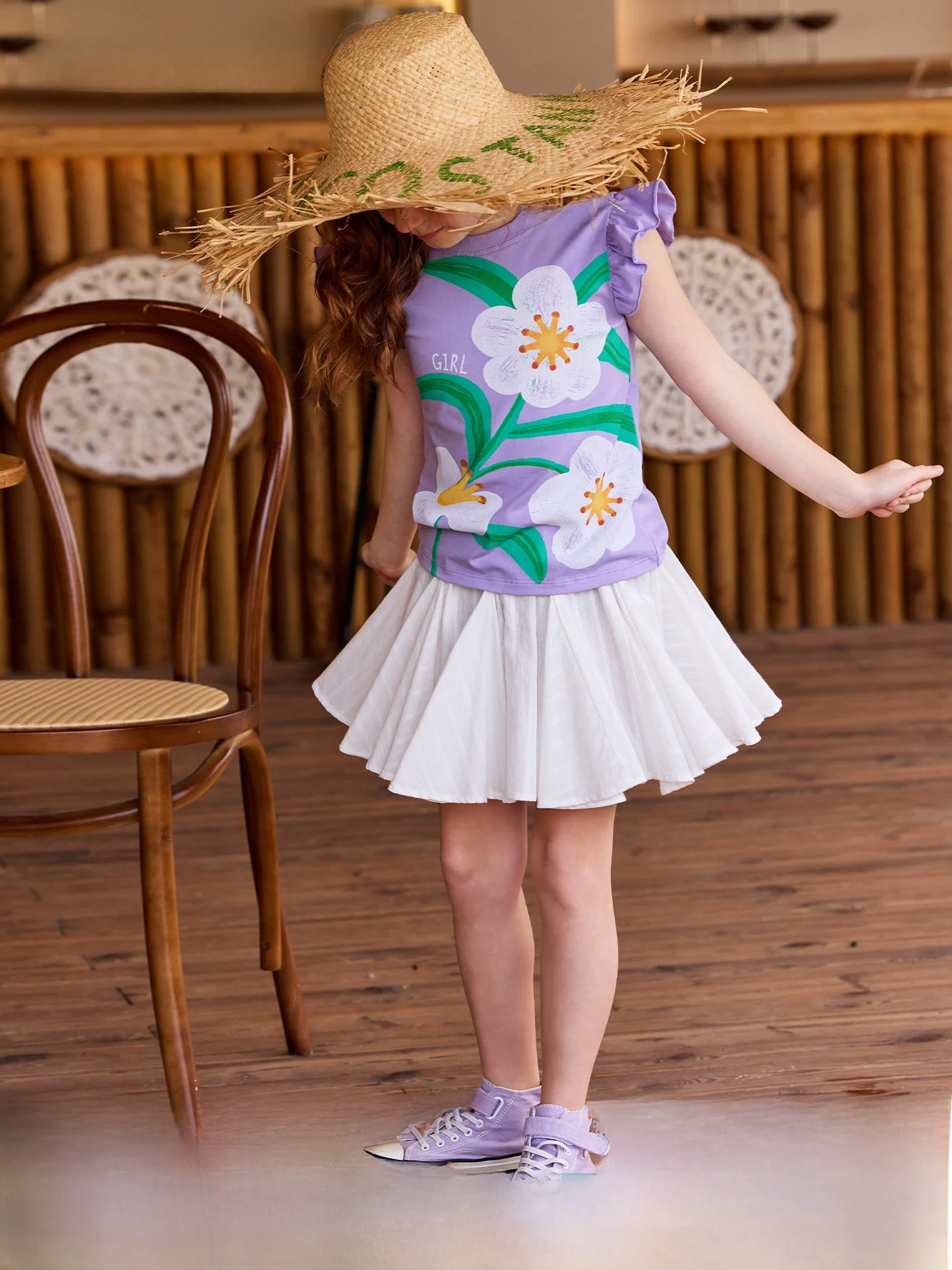 girls-short-sleeve-t-shirt-sleeveless-inner-wear-wooden-detail-cotton-blend-spring-summer-casual-style-printed-school-un