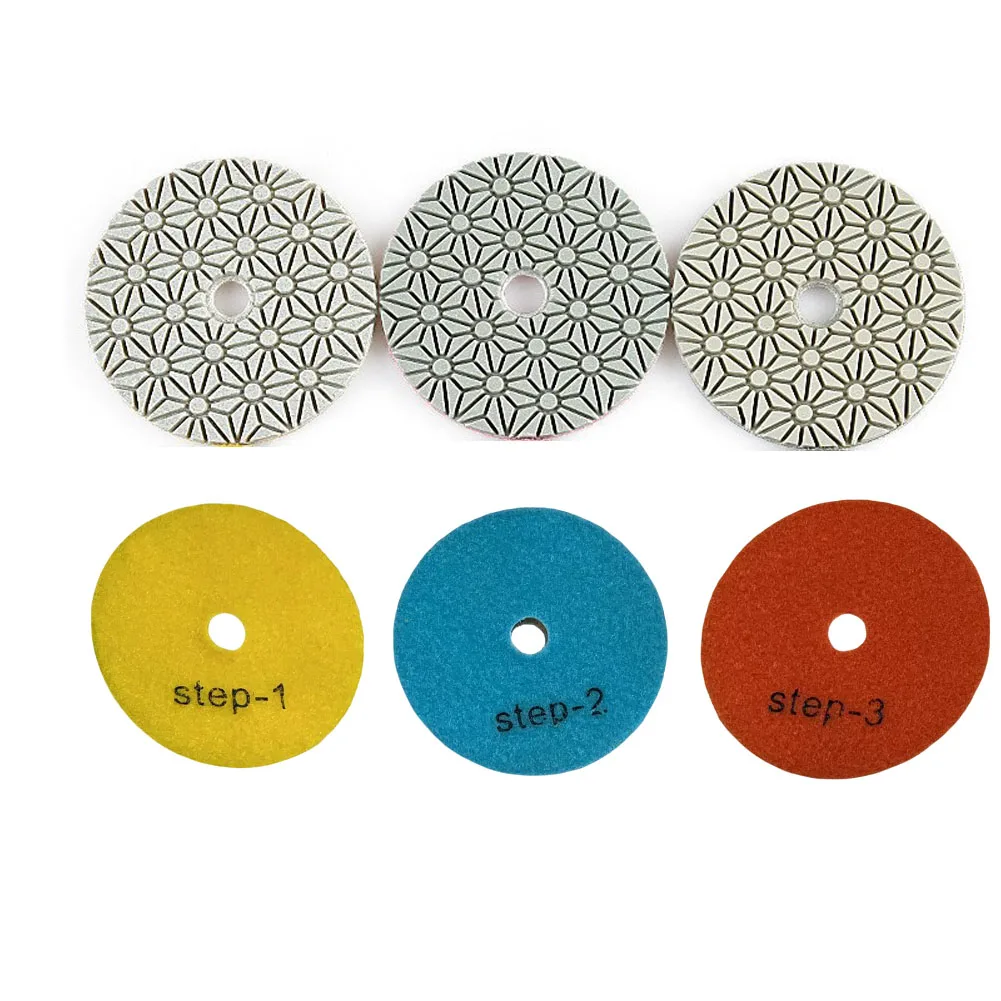 1pc 4 Inch Diamond Polishing Pad Grit 1/2/3 Dry/Wet 3 Step For Polishing Granite, Concrete, Stone And Marble Random Color