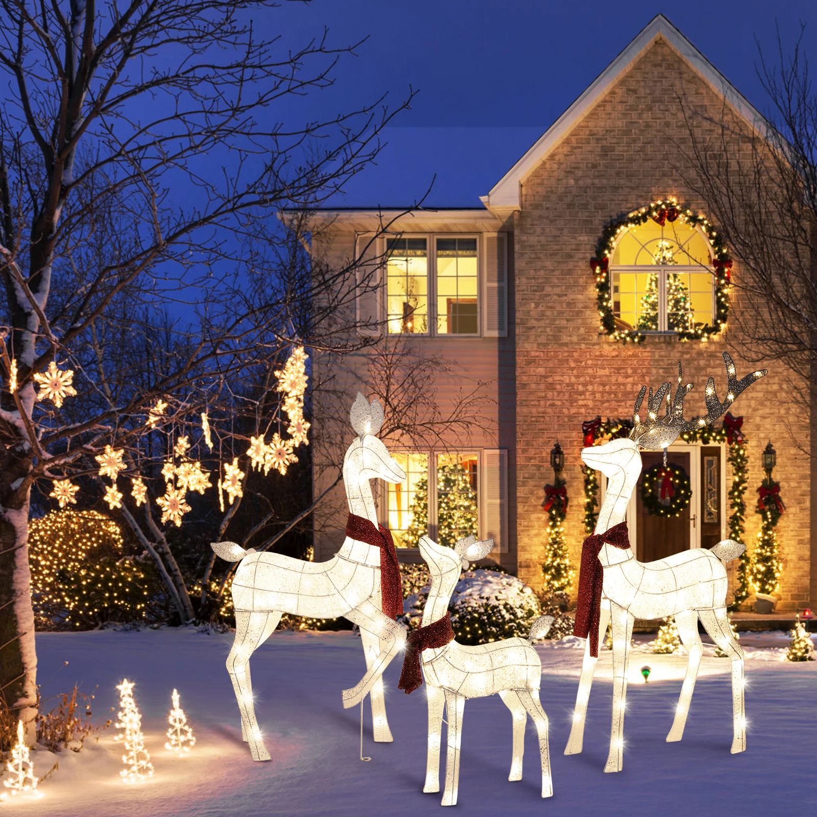 3-Piece Large Lighted Christmas Deer Family Set Outdoor Yard Decoration with 210 LED Lights