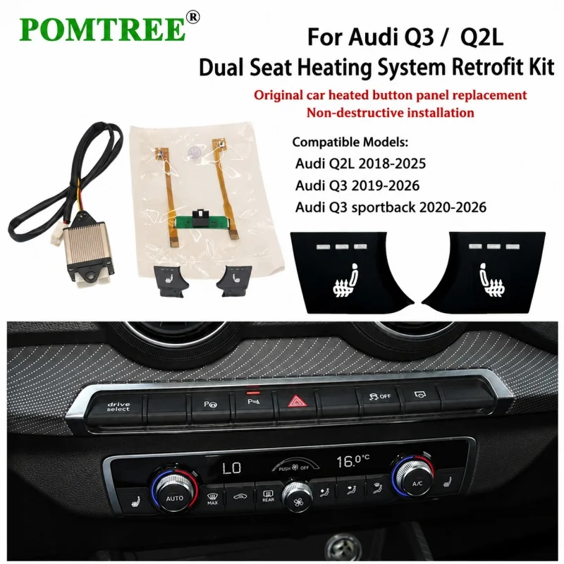 Built-in Car Seat Heating Kit Fit For 2019-2026 Audi Q3 Dual Seats , Alloy Wire Heater Pads & Dedicated Switch, For 2 Seats