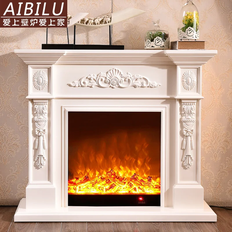 1 m/1.2 m European fireplace, ivory white mantel, solid wood fireplace cabinet, decorative heating fireplace core