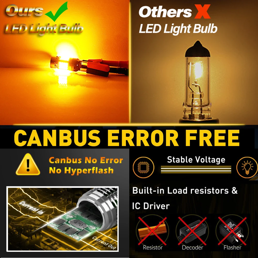 25W Car BAU15S PY21W 1156 LED Bulb Amber Canbus Error Free No Hyper Flash Turn Signal Lights Ba15s P21W T20 7440 W21W WY21W 1157