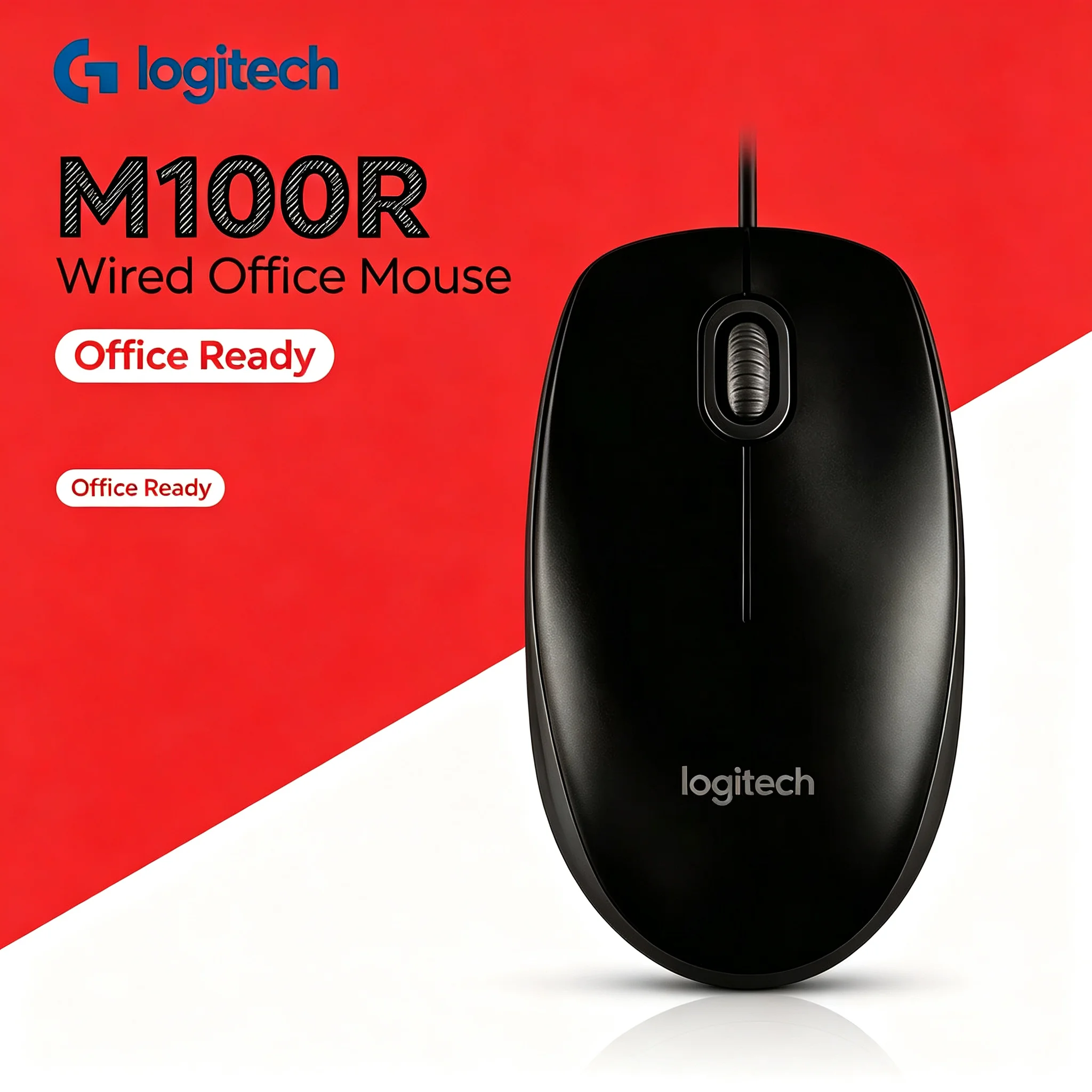 Logitech M100R USB Wired Office Mouse Smooth Optical Tracking Mice for Notebook