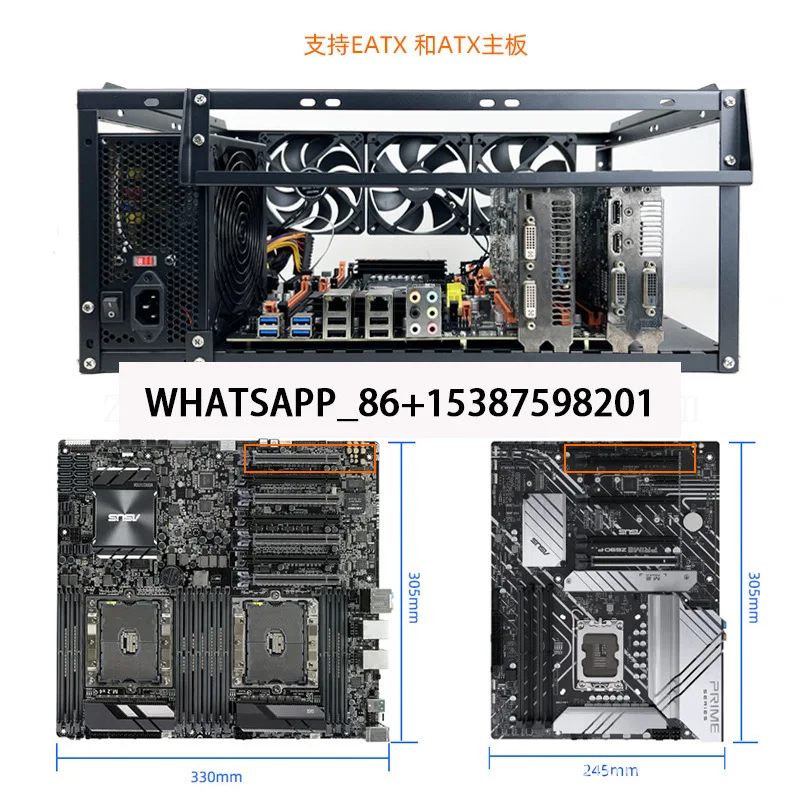 Superpositie Open chassis X79 X99 Dual EATX-moederbord 6-kaarthouder kan 3090 videokaartrek liggen