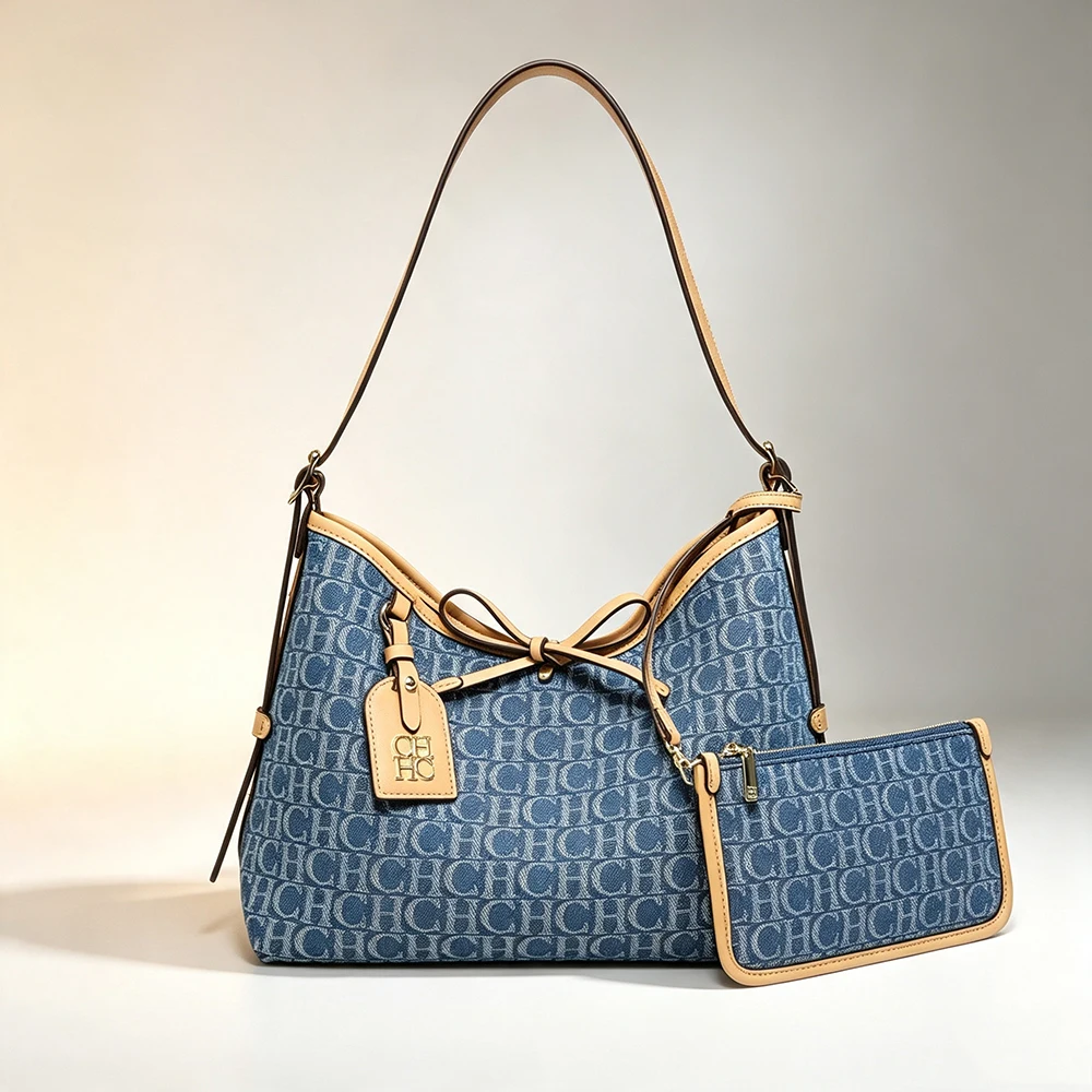 CH Luxury Denim Letter Hobo Bag Women Large Capacity Underarm Shoulder Handbag with Detachable Clutch Pouch Daily Commute Purse