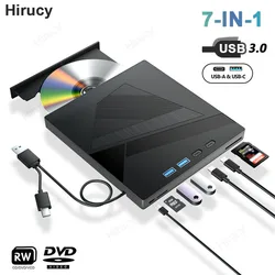 Unidade de DVD Externa Multifuncional, CD, DVD + RW Player, USB 3.0, Tipo-C, TF, Slots de Cartão SD, Unidades Ópticas para Laptop, PC, Windows