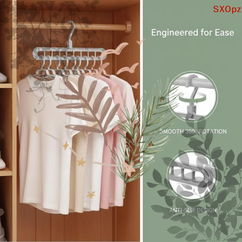 3Pcs 9-Hole Foldable Clothes Hangers Plastic Space Saving: Organizer Hangers Home Closet Wardrobe