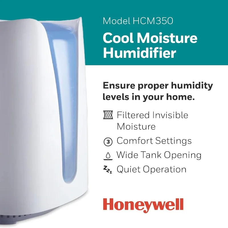 Honeywell-umidificador de umidade fria, quarto médio, tanque de 1 galão, umidificador branco invisível para bebê, crianças, adulto