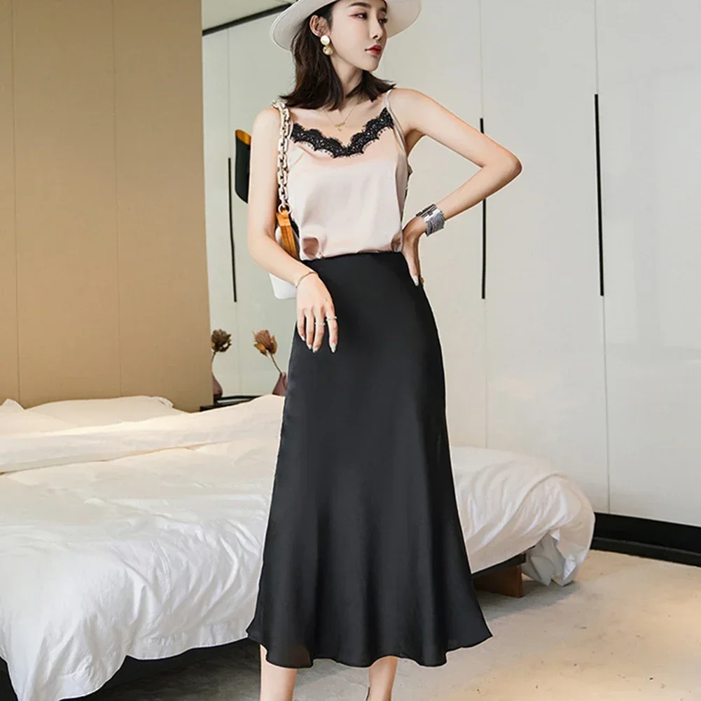 Comfy Fashion Women Skirt Sweet Winter Autumn Female For Women Summer Regular Simulated Silk Skirt Solid Color