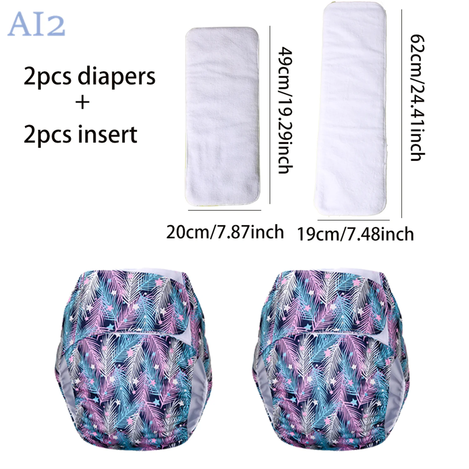 2PCS Adjustable Size Diaper Adult Reusable Washable Incontinence Underwear Waterproof Diaper Pants with 2 Insert