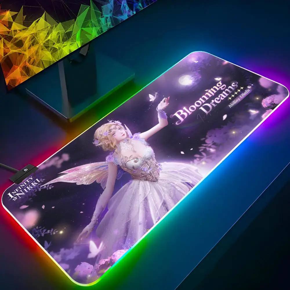 InfinityS Nikki Mouse Pad Xxl แล็ปท็อป RGB Mousepad แนวโน้ม Backlit คีย์บอร์ด Gamer สาวตารางแผ่น Deskpad