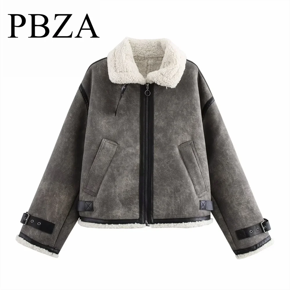 

New autumn and winter women's clothing with strap decoration, double-sided lapel fur integrated long sleeved jacket jacket