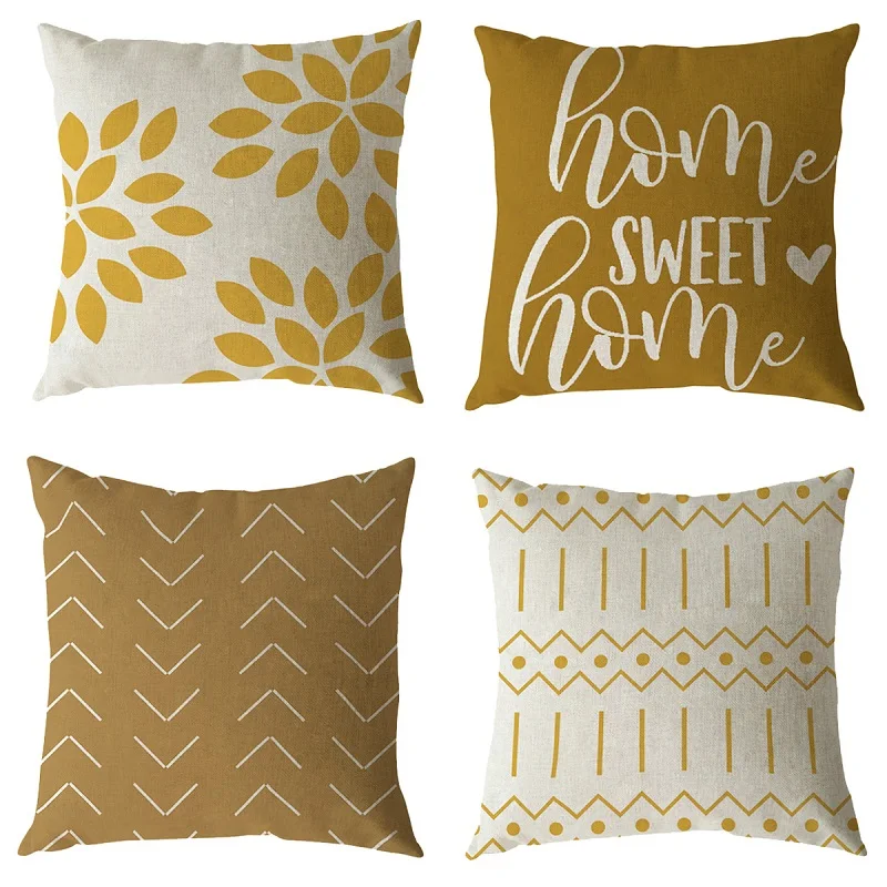 Set of 4 Throw  Pillow Covers  Single-side Printed  Couch Modern  Pillows Case for Living Room Cushion Bed Outdoor Yellow and Gr