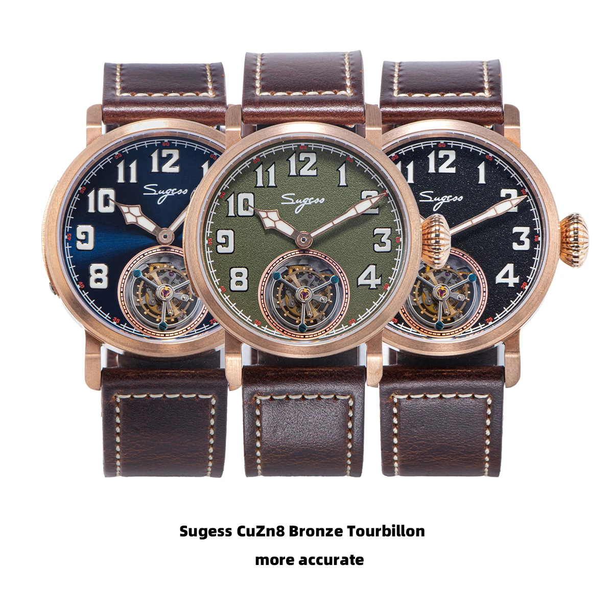 

Sugess Bronze Tourbillon Watch Tianjin ST8230 Mechanical Hand Movement Mechanical Skeleton Wristwatches CuSn8 Case BGW9 Luminous