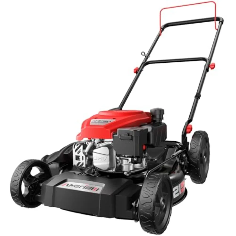 

21" Gas Lawn Mower 144cc Engine 2-in-1 Mulching and Side Discharge 6-Position Height Adjustment Foldable Handles for Lawn Yard