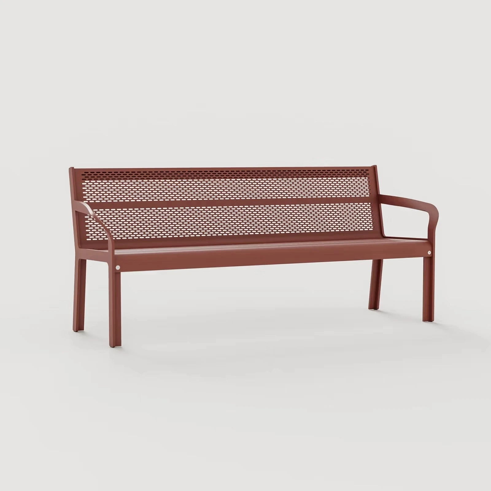 Outdoor Patio Bench With Backrest and Arms Heavy Gauge Steel Frame Weather Resistant Finish for Commercial Real Estate