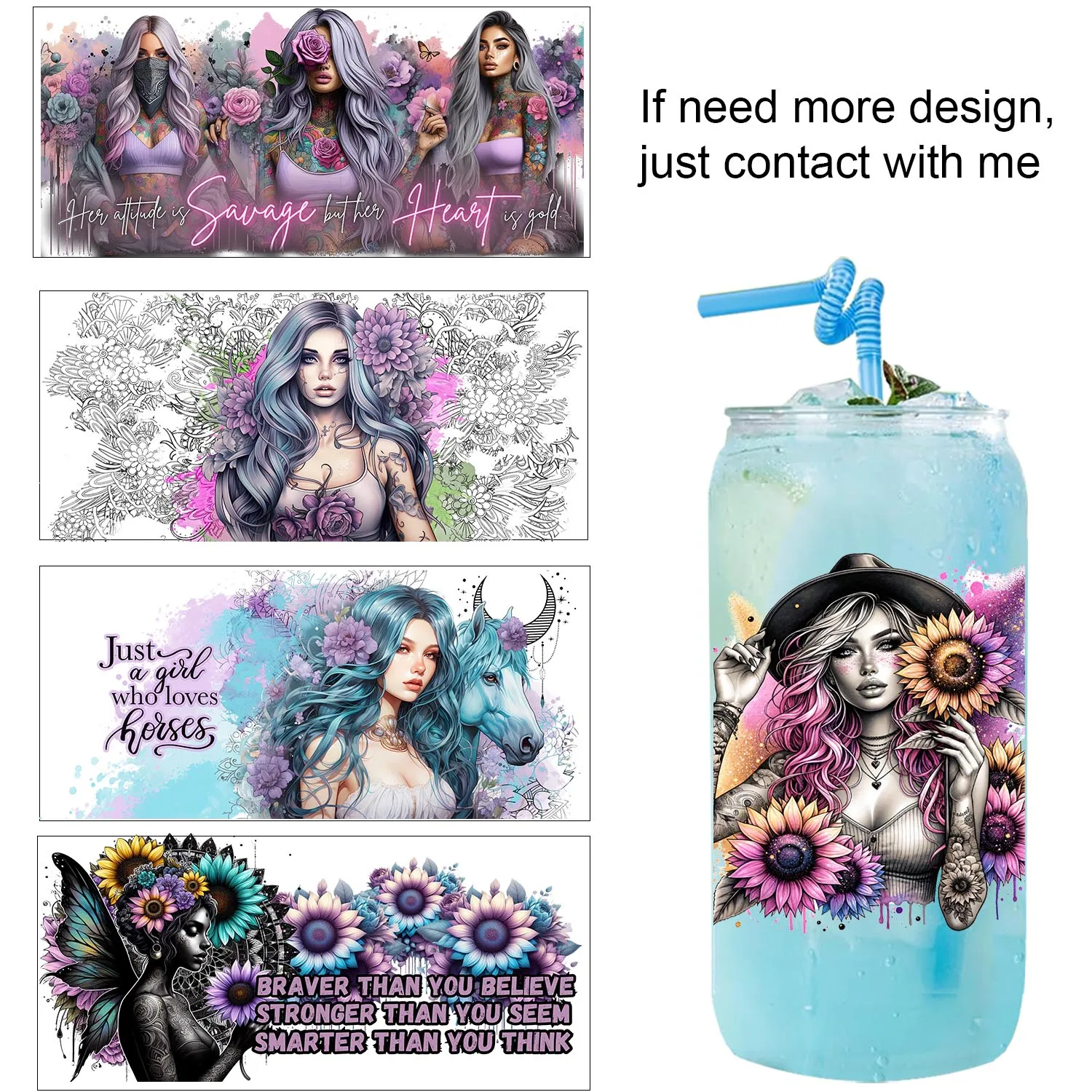 

Cool Tattooed girls quotes easy peel waterproof Party DIY Decals 3D transfers uvdtf tumbler seal stickers 16oz uv dtf cup wraps