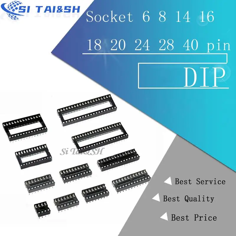 10PCS IC Sockets DIP6       DIP18 DIP20 DIP28 DIP40 pins Connector DIP Socket 6 8 14 16 18 20 24 28 40 pin