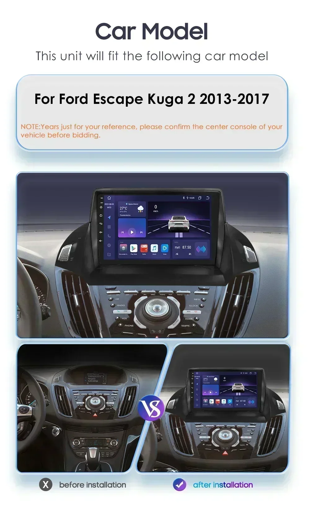 Hizpo Car Radio 2 Din Multimedia Player For Ford Kuga 2 Escape 2013-2017 9\'\' Android Auto Stereo GPS Navigation DSP RDS AI Voice