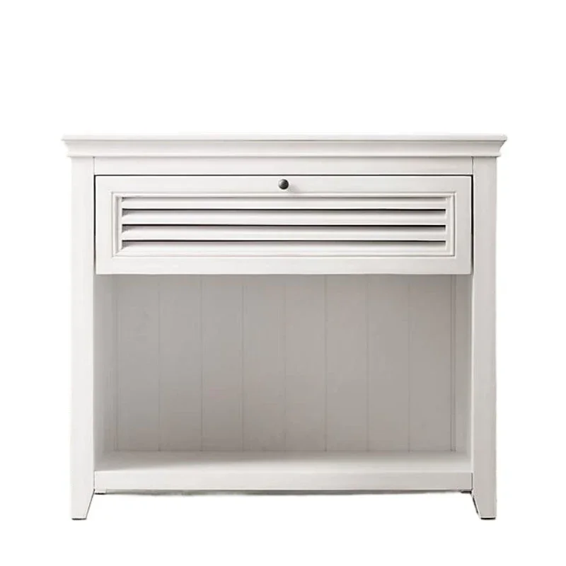

American country solid wood oak louver door bedside table simple modern white side cabinet