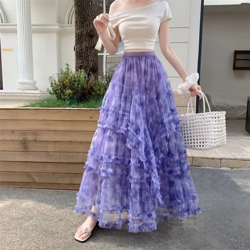 القوطية لوليتا الدانتيل شبكة الكشكشة الجنية الأميرة تنورة حفلة المرأة غير المتكافئة لطيف الستار شير التستر رقيقة تنورة طويلة الأبيض #4