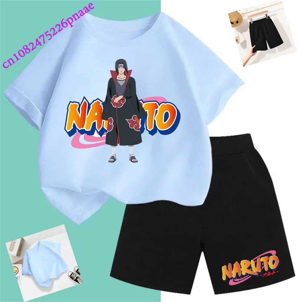 Naruto t shirt Fashion Summer Dress 2024 Short Kid T-shirt Baby Tee Sets Fashion Casual O-neck Breathable Kawaii T Shirt Shorts