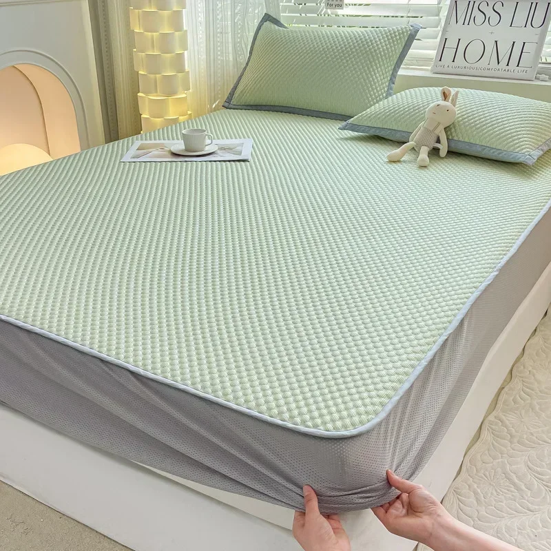 Summer Cooler Latex Bed Fitted Sheet Set Soft Air-conditioning Mat Bed Skirt Washable Solid Anti-slip Mattress Protector Cover