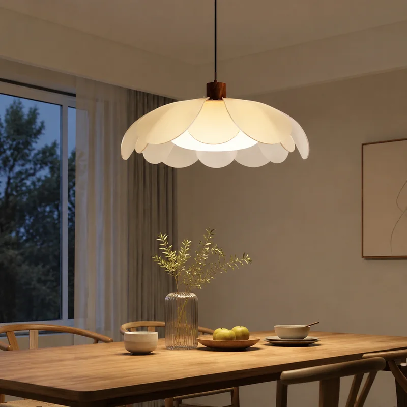 Nordic Wabi Sabi Wood Petal Shade Floral Hanging Fixture Decor Home Living Room Bedroom Kitchen Island Restaurant Pendant Lamp