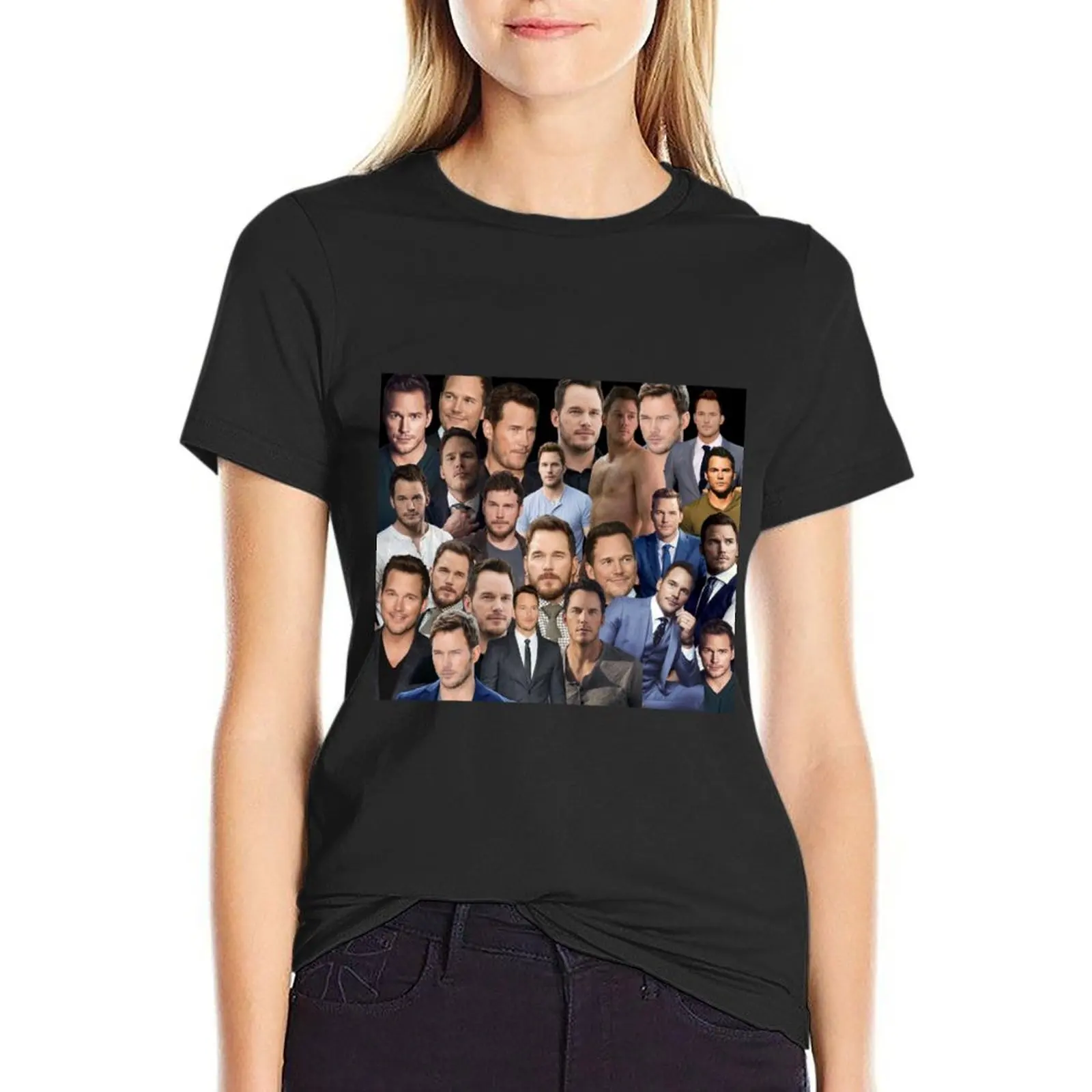 chris pratt photo collage T-Shirt hippie clothes tees Aesthetic clothing kawaii clothes Women's tops