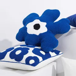 Blue Bloom Flower Embroidered Pillow Cover Cushion Cover Cotton Pillowcase Flora Sofa Bedroom Home Decor