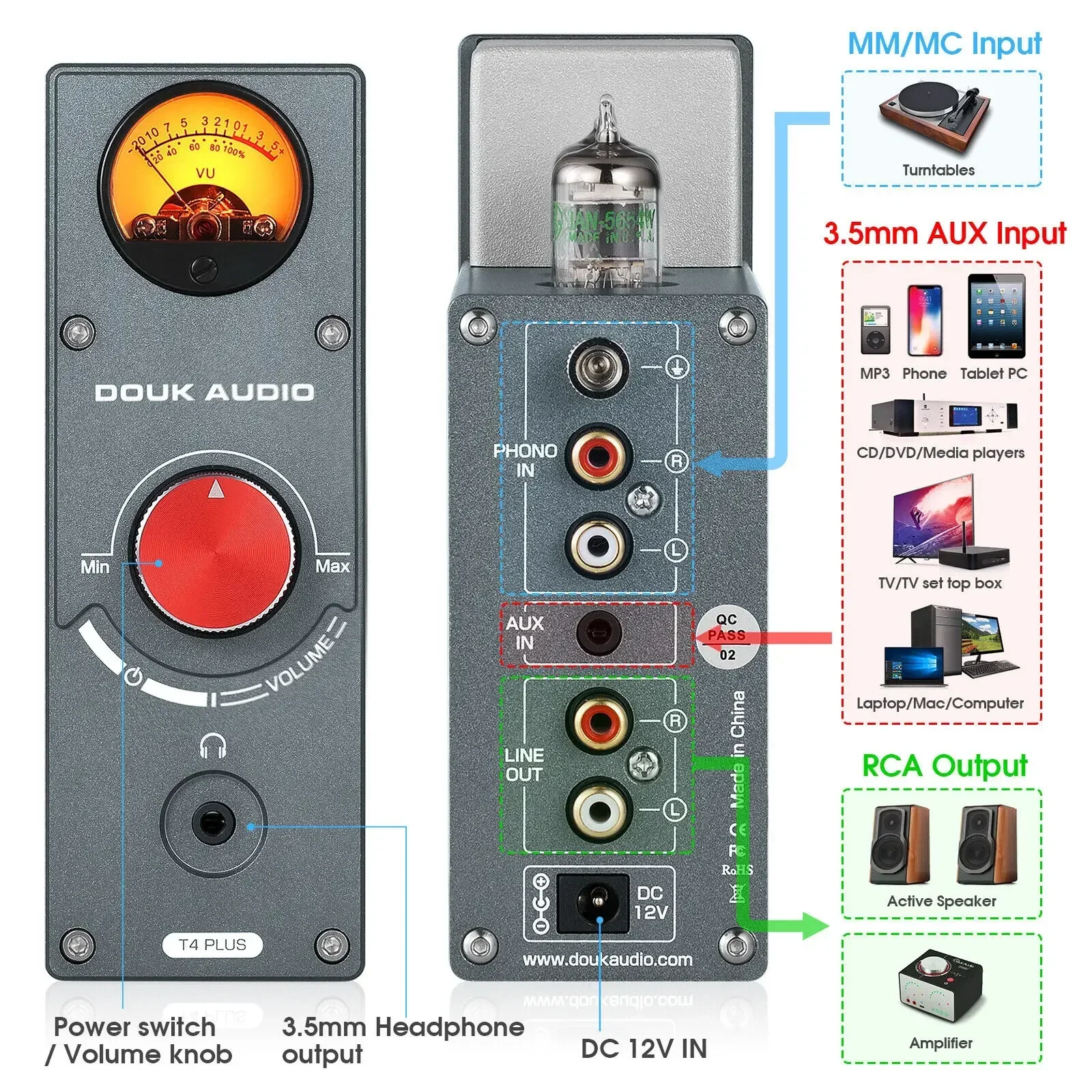 Nobsound 5654 Valve Tube Phono Stage Preamp Stereo Audio Preamp for TV/MP3/Phone Headphone Amp w/VU Meter