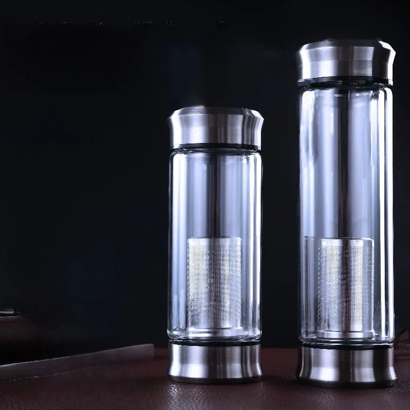 

Double- Mouth Tea Cup Portable Transparent Glass Cup High Borosilicate Heat Resistant with Lid for Home Use Tea Brewing