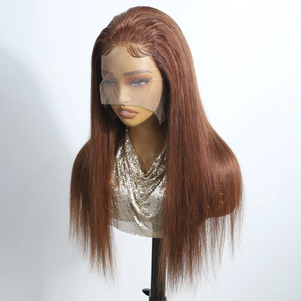 Wig rambut manusia coklat 33 untuk wanita 30 inci Wig depan renda 13X5 ramping Wig tanpa lem rambut manusia Brasil siap pakai