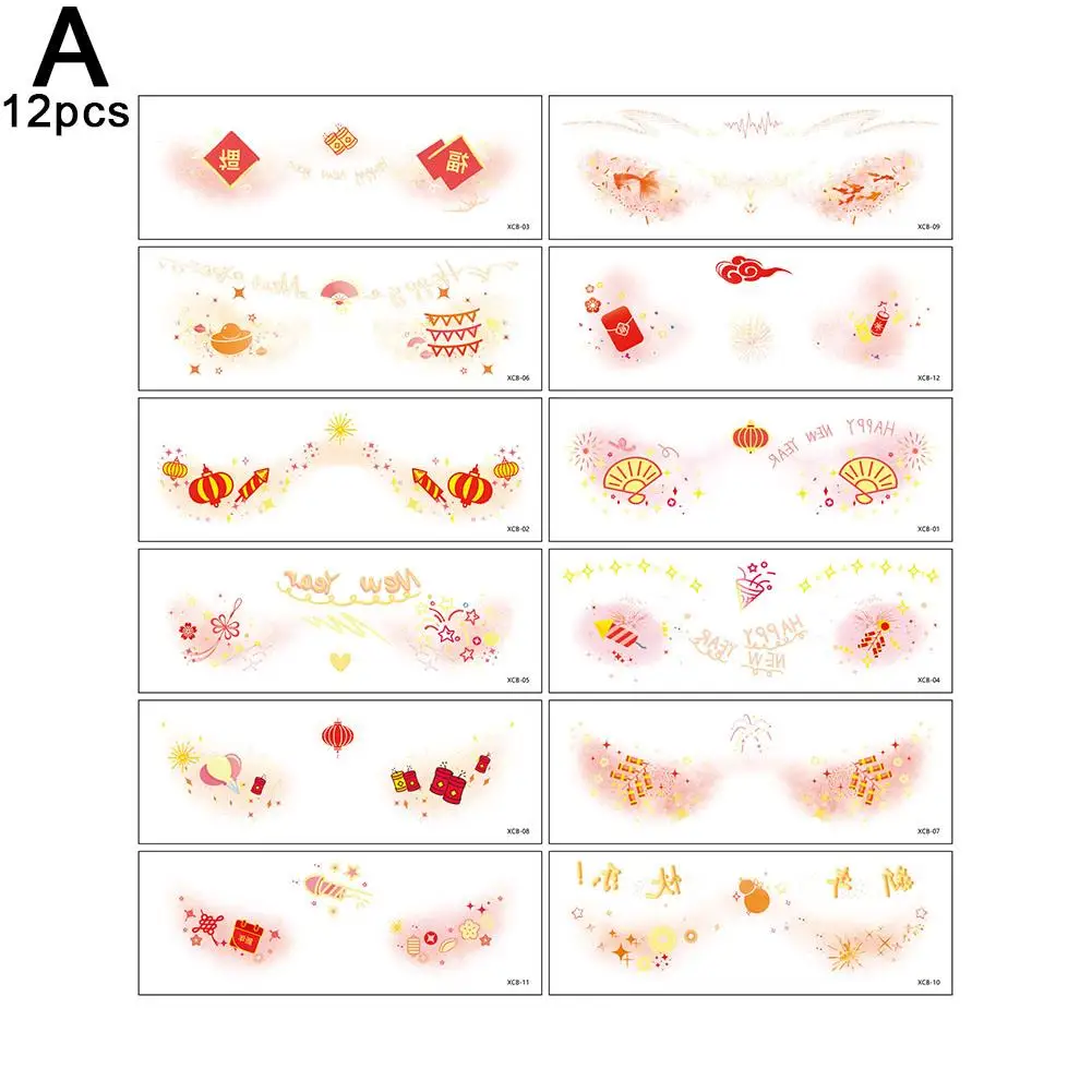 Pegatinas de maquillaje para la cara, pegatinas de tatuaje temporal para Año Nuevo, cumpleaños, música, pegatinas para el cuerpo y la cara, 12 Uds. De parches Q9e0