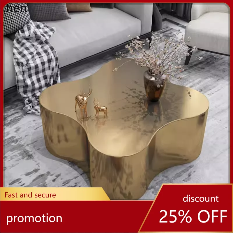 HXL marble special-shaped coffee table living room four-leaf clover light luxury metal stainless steel coffee table niche16