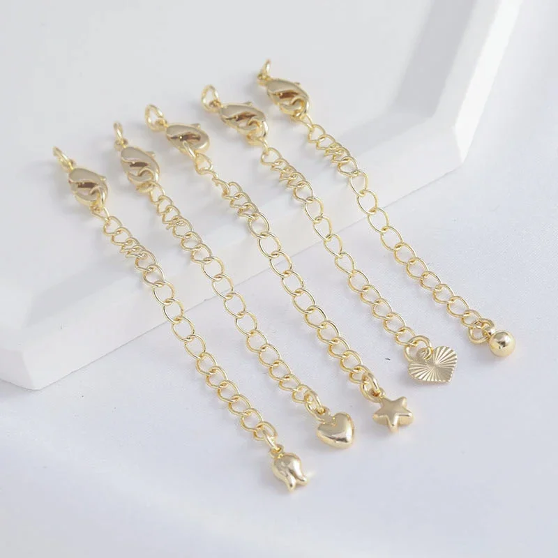 

8Pcs Brass Real 14K Gold Plated Extension Extended Tail Chain With Lobster Clasps Connectors For Diy Necklace Jewelry Making