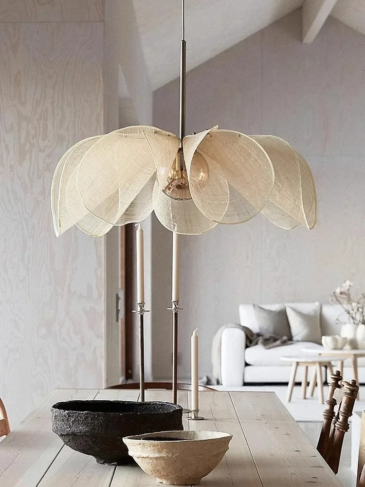 Imagem -03 - Nordic Fabric Led Flower Pendant Light Loft Pendurado Lâmpadas Cream Estilo Chandelier Sala de Estar Decoração para Casa Dedroom Lustre