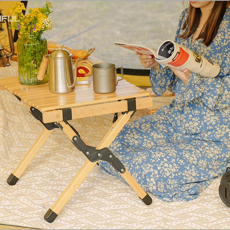 Roll Table Camping Wooden Portable Folding Small Table for Outdoor Foldable Backpacking Table Ultralight for Picnic Equipment