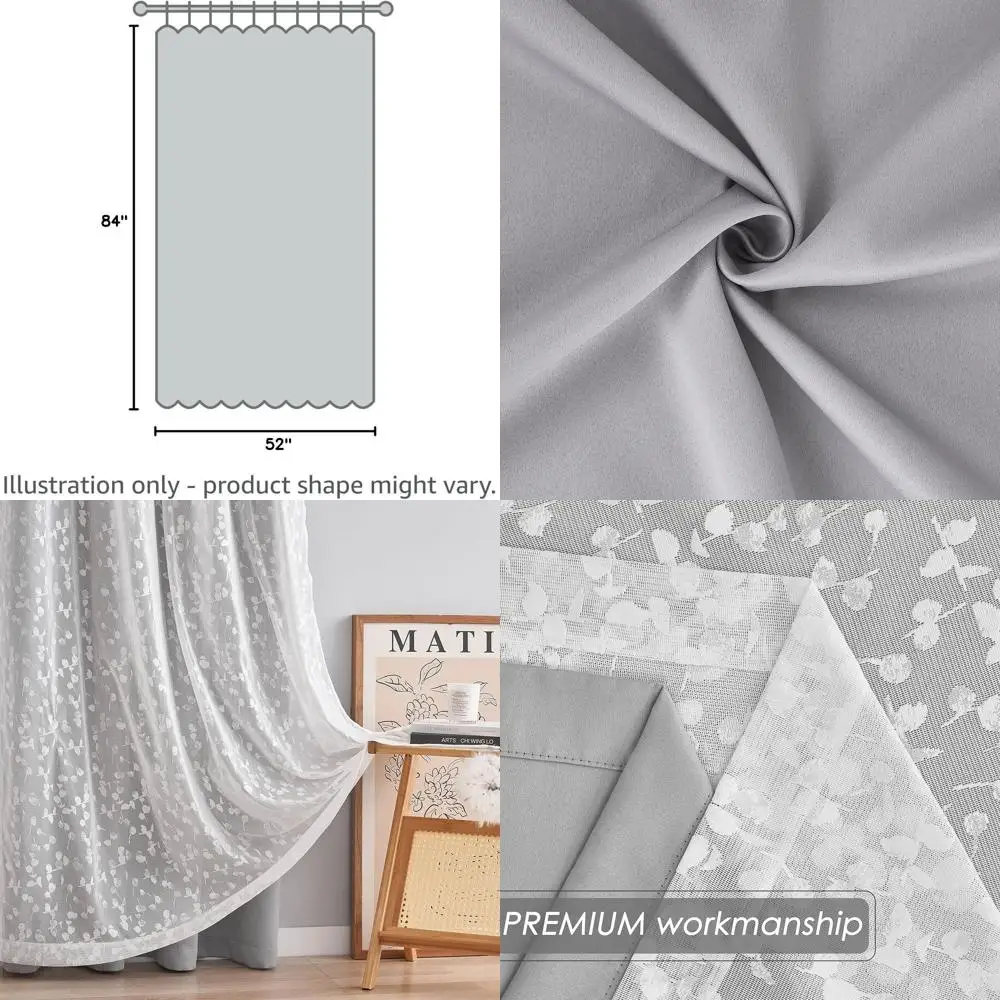 

Room Darkening Leaf Lace & Blackout Curtains, 84 Grommet Top, for Bedroom