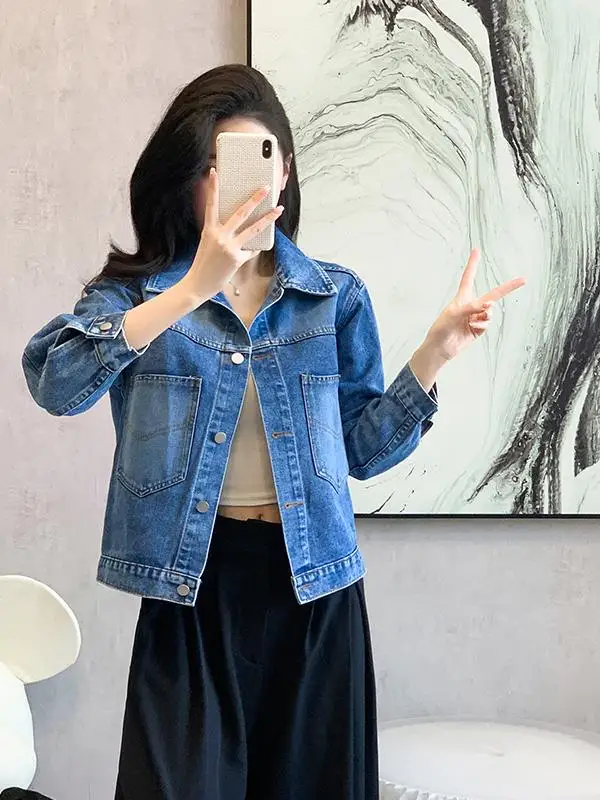 Primavera otoño talla grande mujer Denim Jaet europeo Sle viaje suelto ajuste largo Sve ort abrigo botón detalle Color puro