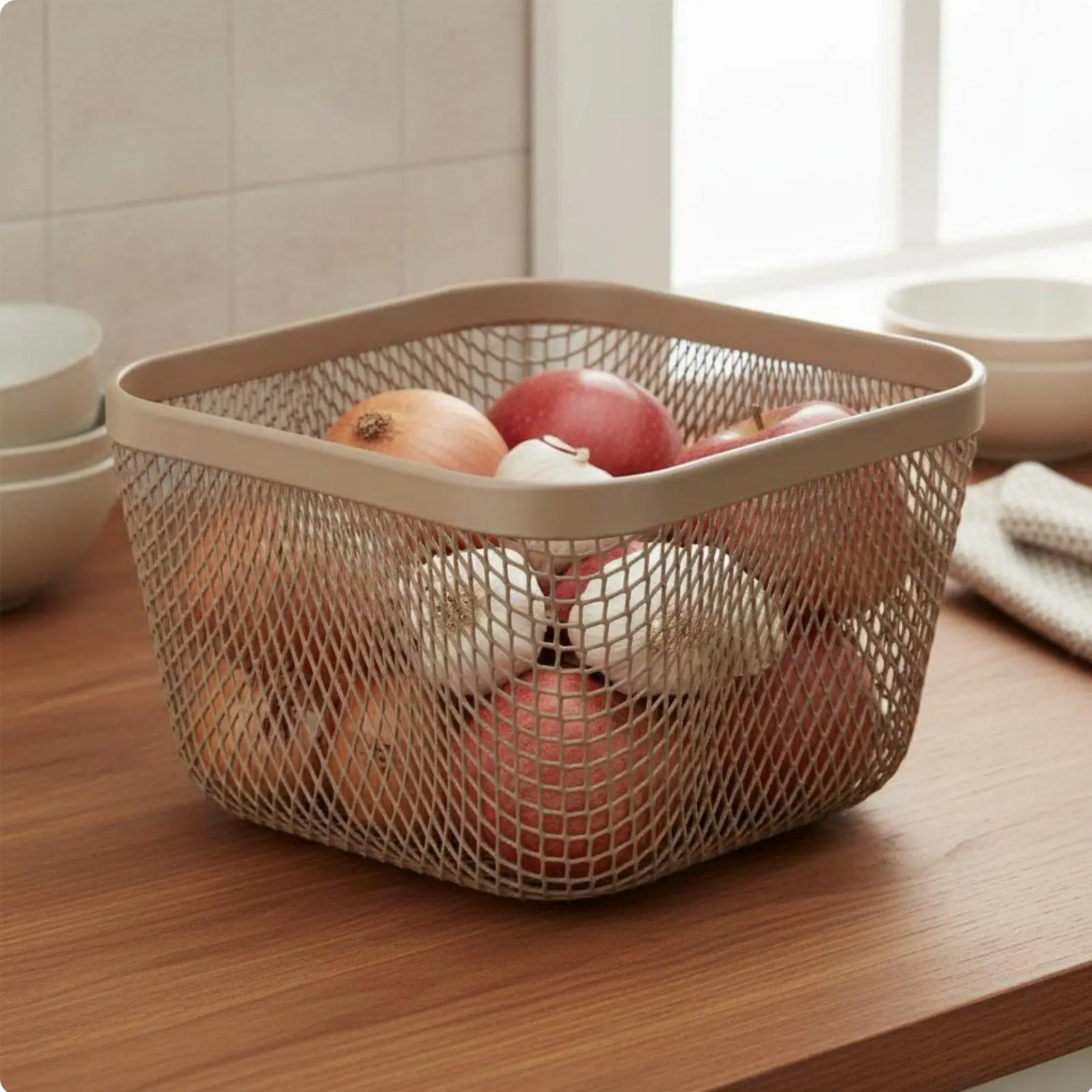 Breathable Metal Storage Bin for Pantry Refrigerator Shelf Entryway Keys Mail and Small Objects