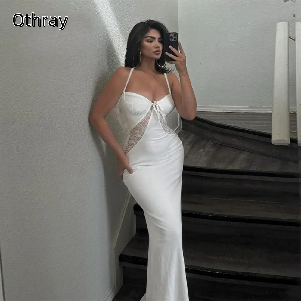 Abito da festa in raso con spalline in pizzo Abito da sera a sirena personalizzato senza maniche con corsetto lungo fino al pavimento Abiti da ballo فات 3).