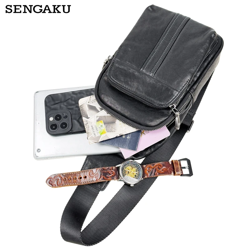 

Men's Leather Chest Shoulder Bag Large Capacity Single Cross Body Bags Genuine Leather Messenger Bags For 8 In Ipad