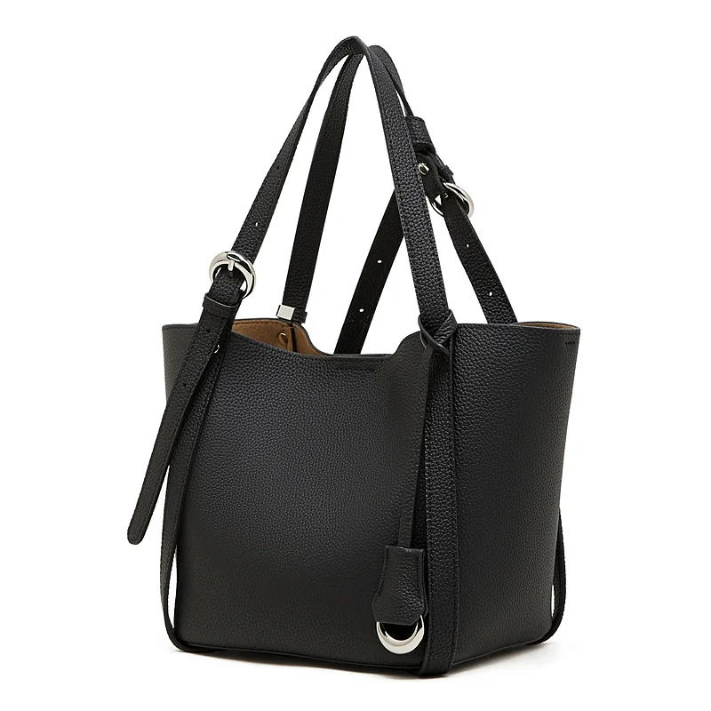 Niche Design TC Cowhide Large Capacity Genuine Leather Fashion Handbag Convertible Commute Bucket Bag Women’s Tote