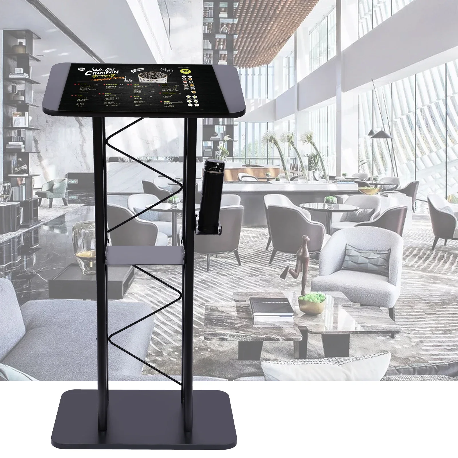 

Black Curved Podium, 23.8 x 15.9 x 47 Inch Podium Stand Portable Church Pulpit Metal Black Pulpit Lectern for Speeches