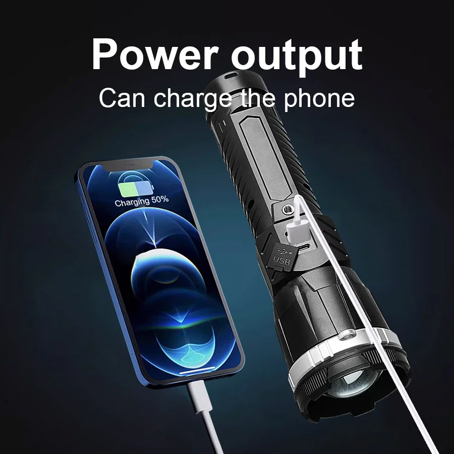 100000lumens Super Big Flashlight Rechargeable Most Powerful LED FlashLight Long Range Outdoor Fishing Hunting Tactical Torch