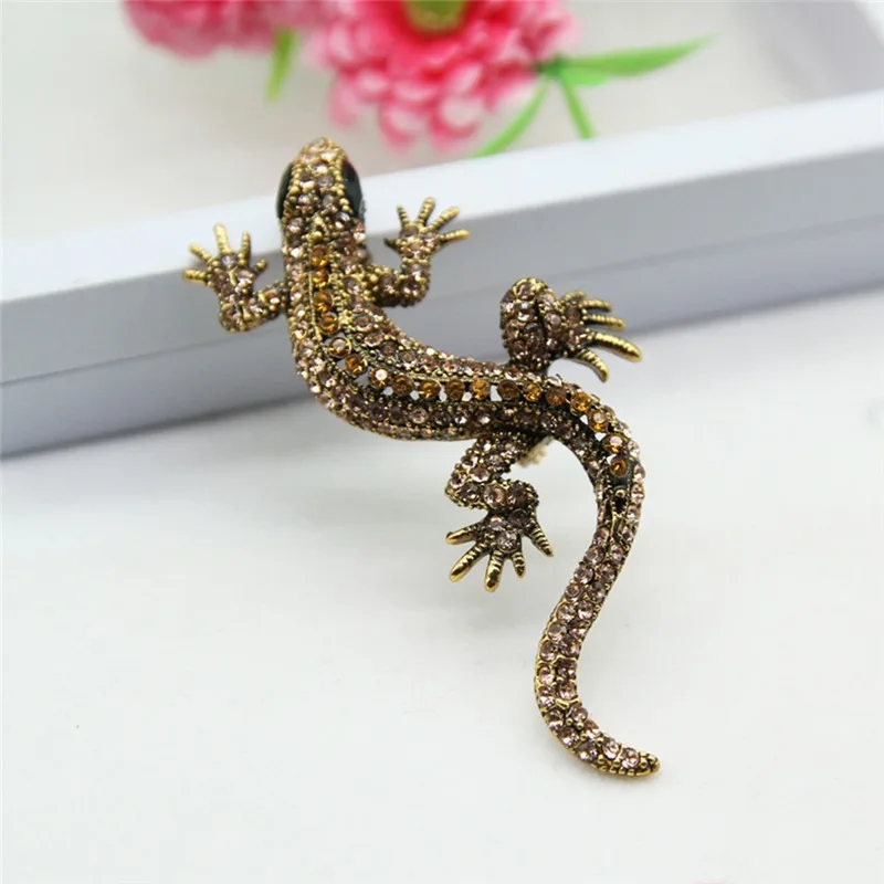 Funny Lizard Rhinestone Brooch Pin Women Geckos Party Pin and Brooch Clothes Jewelry Vintage Metal Brosch