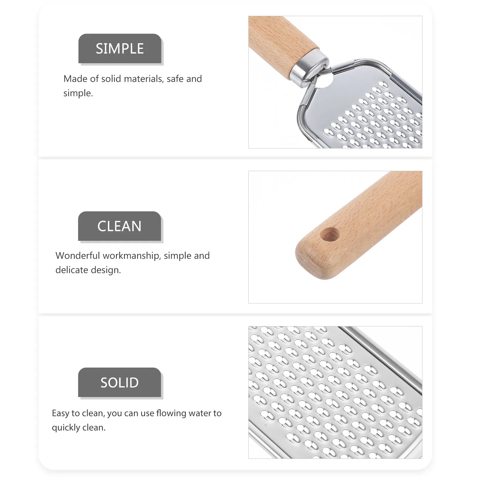 

1pc Plane Grater Zester Kitchen Gadget Stainless Steel Wood Handle for Fruit and Vegetable (Silver + Blue)
