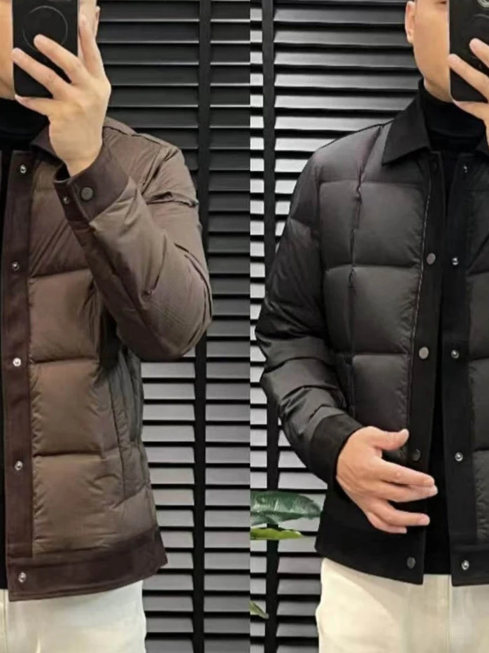 

Мужская модная повседневная универсальная стильная осенне-зимняя куртка-пуховик из полиэстера с воротником в стиле пэчворк и длинными рукавами