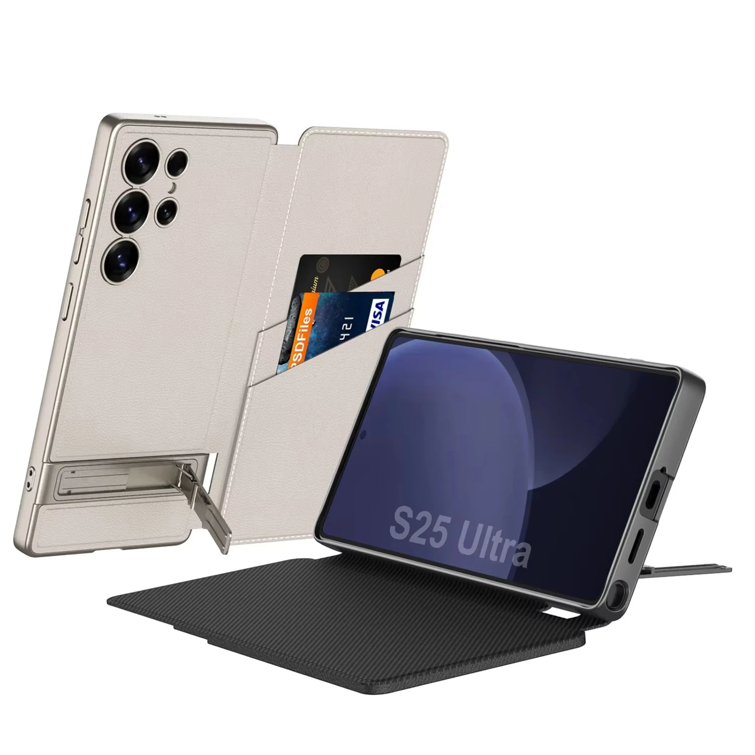 

For Galaxy S26 Ultra Case Leather Flip Armor Holder Case For Samsung Galaxy S25 Ultra Shockproof Card Slot Stand Plastic Cover